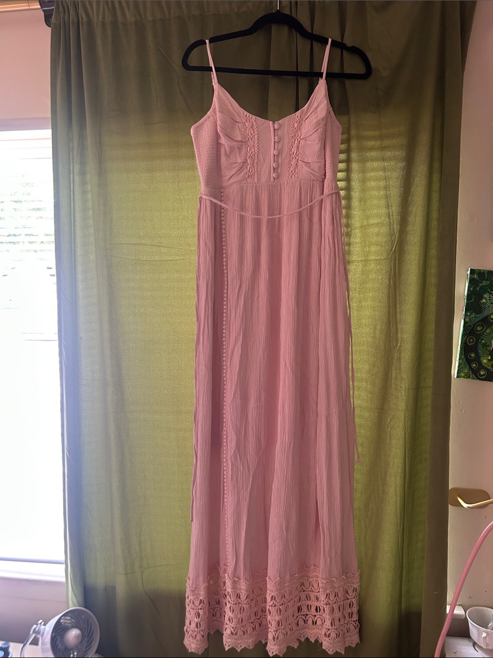 Motherhood Maternity Pink Lace-Trim Maxi dress